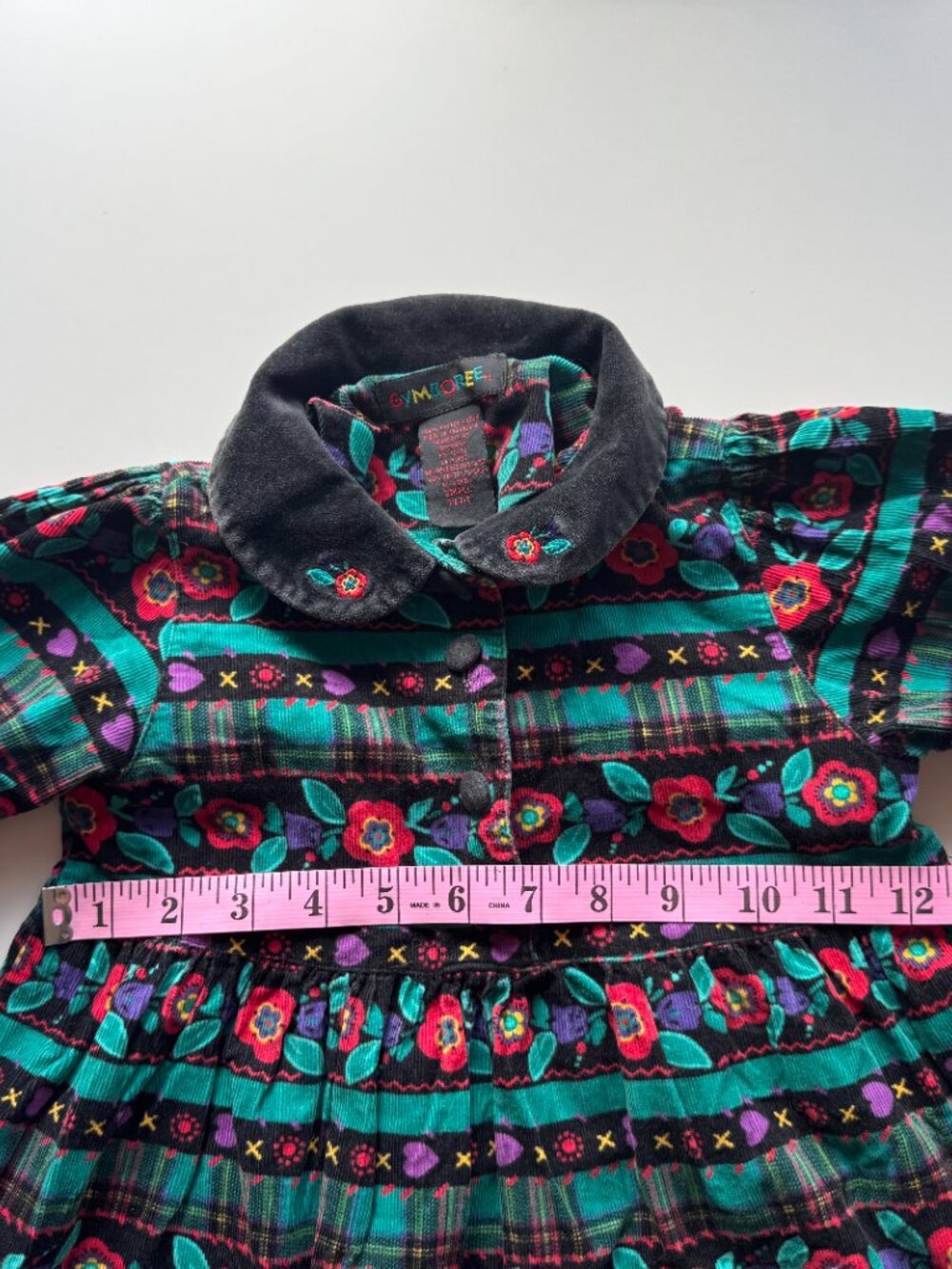 Vintage Girls' GYMBOREE Black Floral Cotton Corduroy Dress, Size S (5-6) - Picture 11 of 12